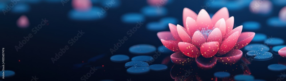 A serene pink lotus flower blooms gracefully on a tranquil pond, surrounded by gentle lily pads, radiating calmness and beauty.
