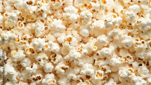 A close-up view of fluffy, white popcorn kernels, showcasing their unique shapes and textures for food graphy and culinary visuals.