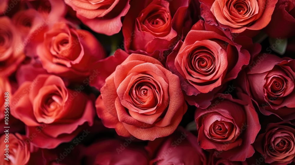 Close up of a bouquet featuring deep red roses Close up of a bouquet featuring deep red roses