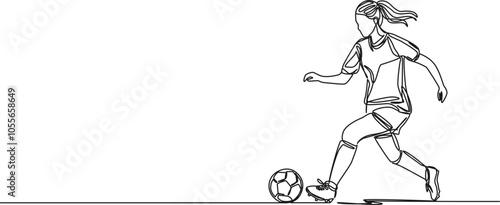 continuous single line drawing of female soccer player, line art vector illustration