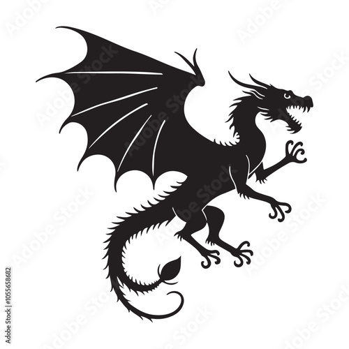Majestic Black Dragon Silhouette in Flight