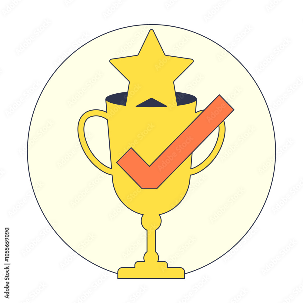 A golden trophy with a star on top and a checkmark symbolizes achievement and success. A golden trophy with a star on top and a checkmark symbolizes achievement and success.