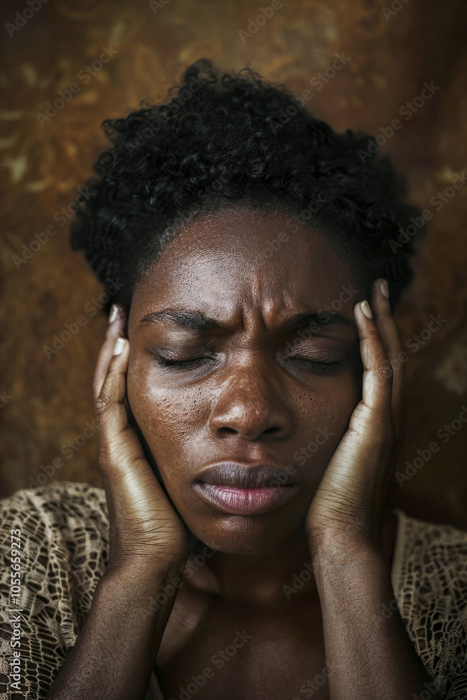 Young woman feeling stressed and exhausted. Generative AI image Young woman feeling stressed and exhausted. Generative AI image