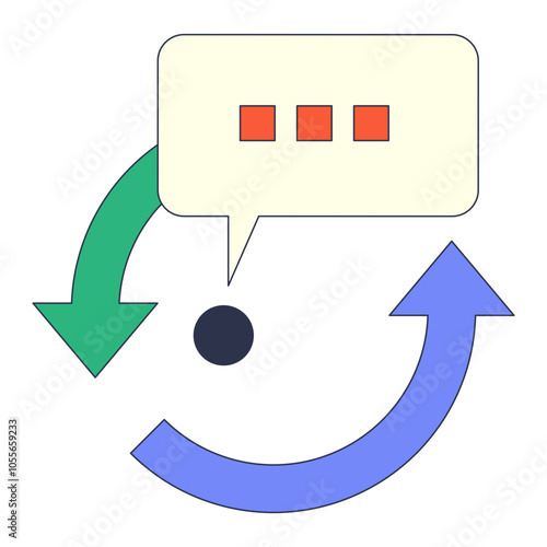 Circular arrows with a feedback form symbolize continuous improvement and communication.