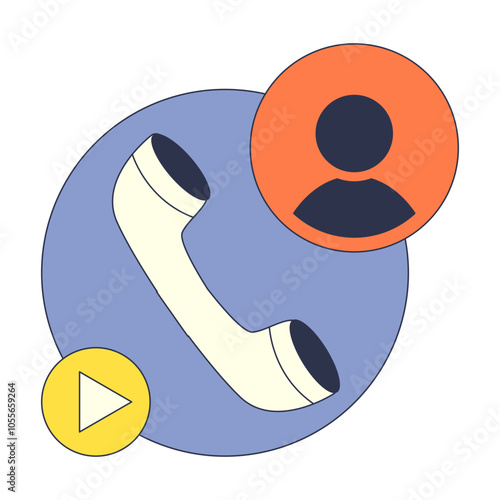 Illustration of a phone, user icon, and play button symbolizing video call functionality.