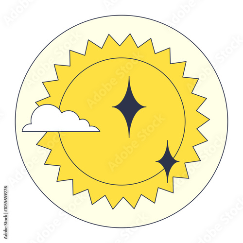 Bright yellow sun with rays and a cloud, symbolizing warmth and positivity.