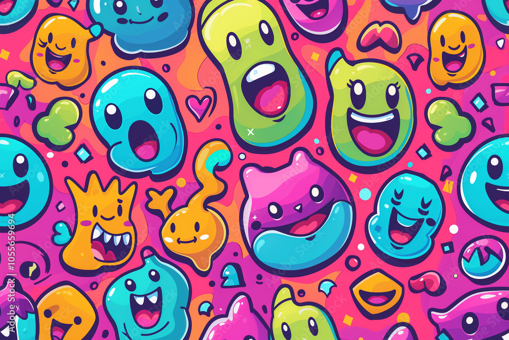 Vibrant cartoon monsters party pattern. Generative AI image Vibrant cartoon monsters party pattern. Generative AI image