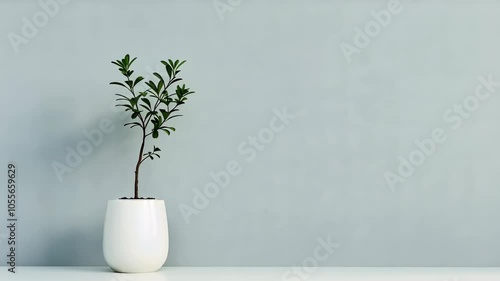 Wallpaper Mural Minimalistic Potted Plant Against Light Gray Background Simple Modern Decor for Home Office or Living Spaces Contemporary Greenery Natural Element in White Vase for Interior Design and Decoration Torontodigital.ca