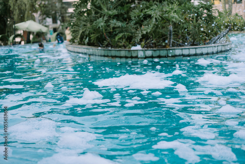 Bogor, October 26, 2024. Swimming pool filled with playful foam bubbles photo