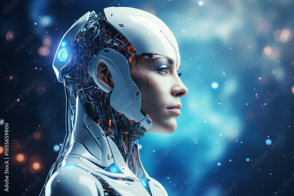 Artificial intelligence conceptual illustration. Female humanoid robot. Artificial intelligence conceptual illustration. Female humanoid robot.