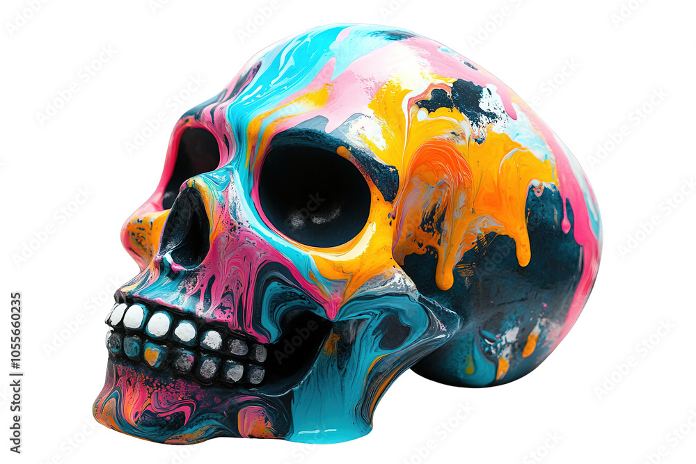 Vibrant Dripping Skull with Neon Hues and Glossy Finish Isolated Vibrant Dripping Skull with Neon Hues and Glossy Finish Isolated