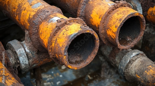 Deteriorated rusty pipes in a water system Scrap metal tubes exhibiting heavy orange rust