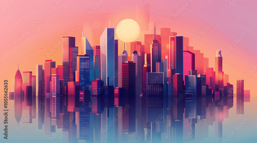 Vibrant sunset cityscape of New York in digital art. Generative AI image Vibrant sunset cityscape of New York in digital art. Generative AI image