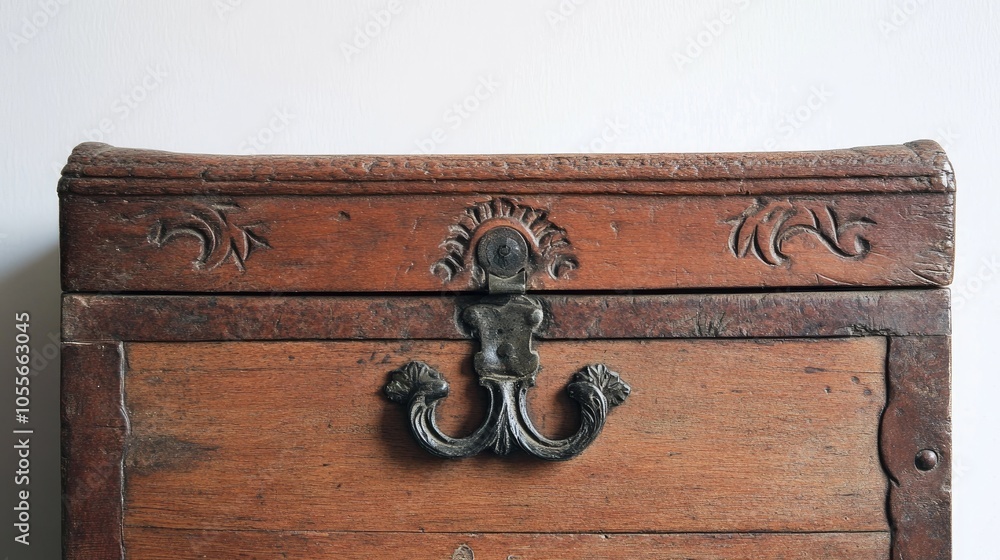 Obraz premium Antique chest featuring a handle set against a clean white backdrop