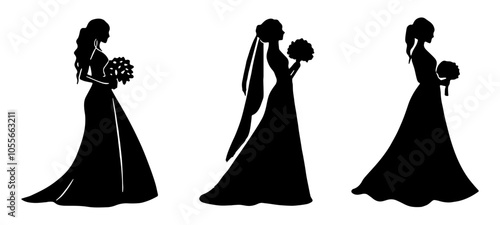Set of 3 Brides Silhouette. Flat Vector Illustration
