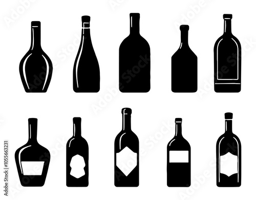 Bottles Silhouette. Flat Vector Illustration