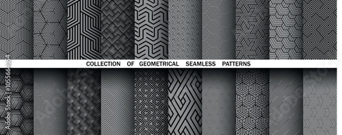 Geometric set of seamless black and gray patterns. Simple vector graphics