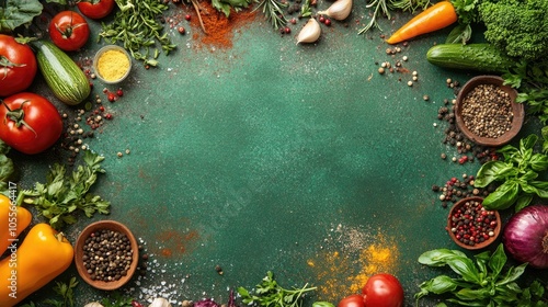 Wallpaper Mural Colorful assortment of fresh vegetables spices and herbs arranged as a frame providing space for text or recipe Torontodigital.ca