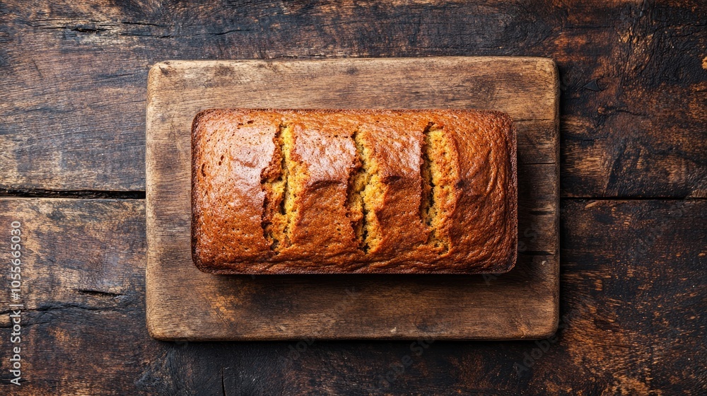 Fototapeta premium Pumpkin Bread Loaf on a Rustic Wooden Board Freshly Baked Treat