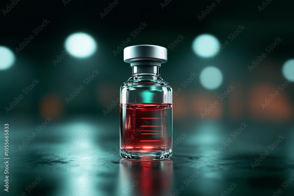 A glass vaccine vial glowing in a dark setting, symbolizing hope, medical advancement, and the promise of health, with a dramatic lighting effect emphasizing its importance in modern healthcare. A glass vaccine vial glowing in a dark setting, symbolizing hope, medical advancement, and the promise of health, with a dramatic lighting effect emphasizing its importance in modern healthcare.