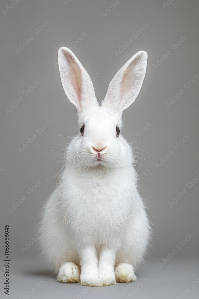 White rabbit on gray surface White rabbit on gray surface