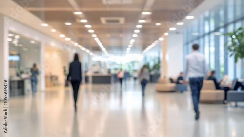 People walking in a clear modern office hallway, working place, workplace workshop blur business background