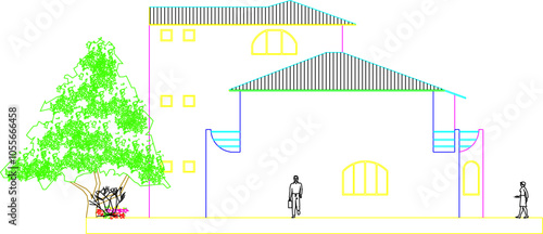 Vector sketch illustration silhouette design engineering drawing traditional ethnic vintage house architecture
