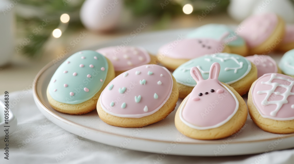 Easter-themed sugar cookies with pastel icing for holiday celebrations Easter-themed sugar cookies with pastel icing for holiday celebrations