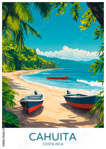 Cahuita Costa Rica Poster Illustration Travel Print Decor Gift Paper Canvas Wall Retro Art