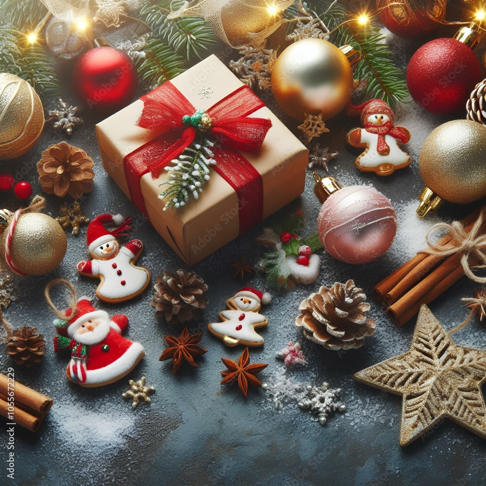 Christmas background with decorations and gift boxes. Christmas background with decorations and gift boxes.