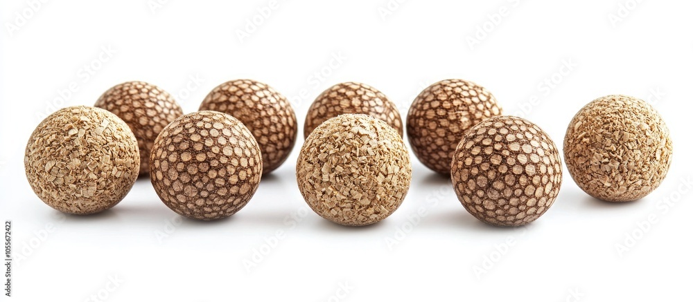 Hand Turned Wooden Balls Decorated With Sawdust Isolated On White Hand Turned Wooden Balls Decorated With Sawdust Isolated On White