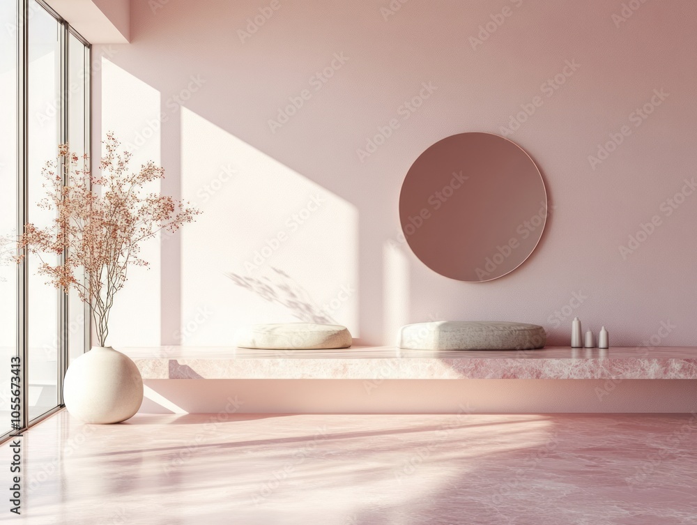 Soft pastel walls paired with minimal decor, featuring clean lines and natural light for a serene, minimalist design Soft pastel walls paired with minimal decor, featuring clean lines and natural light for a serene, minimalist design