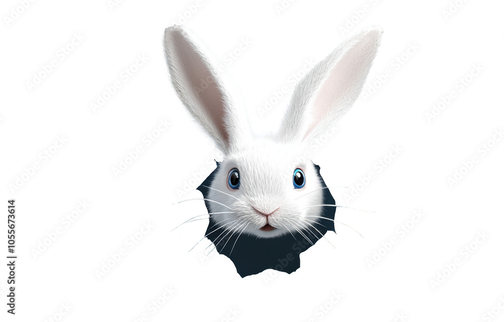 Fototapeta premium Easter Bunny Peeking Through Hole on Transparent Background