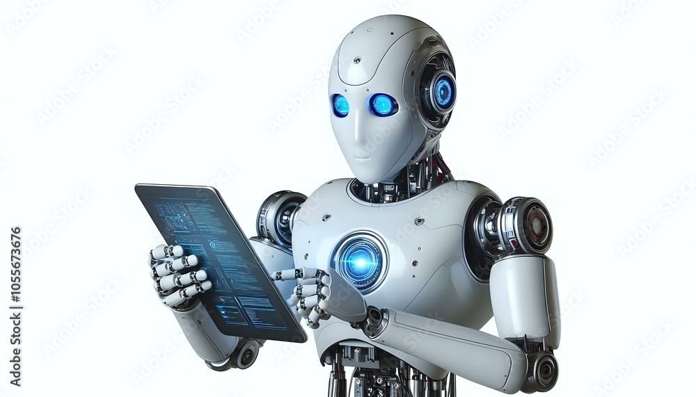 High-Tech Robot with Interactive Tablet High-Tech Robot with Interactive Tablet