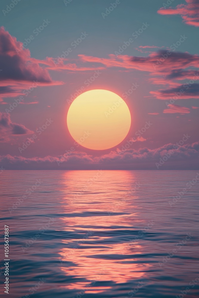 Sunset over ocean on cloudy day Sunset over ocean on cloudy day