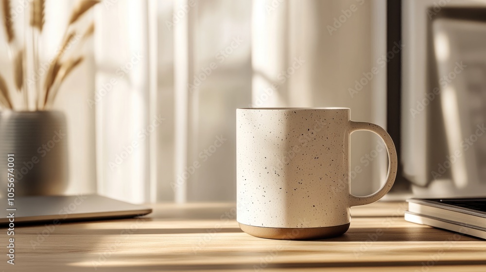 Stylish Contemporary Coffee Mug on a Minimalist Workspace for a Calming Atmosphere Stylish Contemporary Coffee Mug on a Minimalist Workspace for a Calming Atmosphere