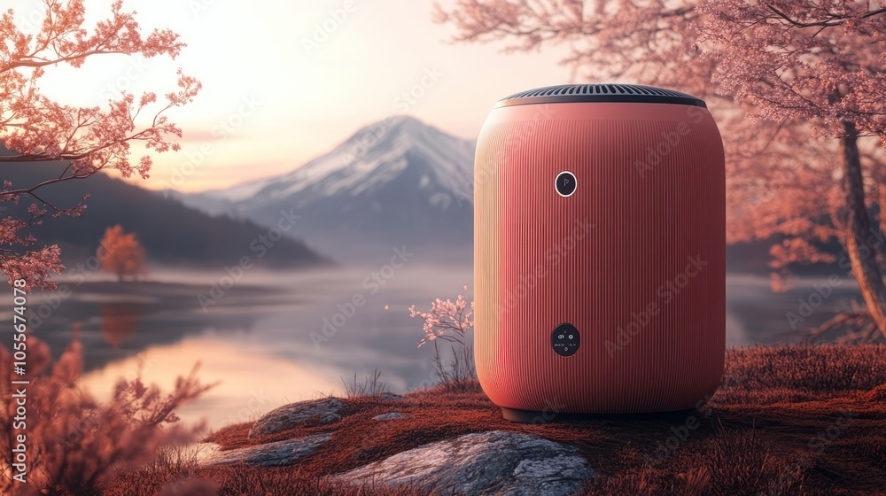 Ultra-HD mockup of a mini air purifier with smooth curves, clear background. Ultra-HD mockup of a mini air purifier with smooth curves, clear background.
