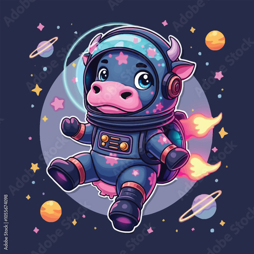 Funny Cosmic Cow Groovy Cartoon Character Illustration

 photo