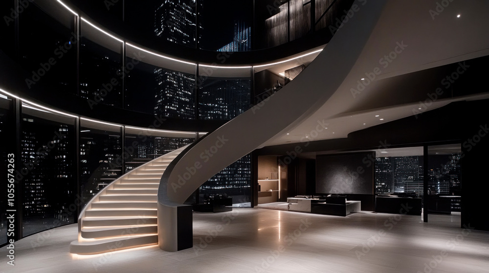 Obraz premium Stairs in modern dark and white expensive apartment