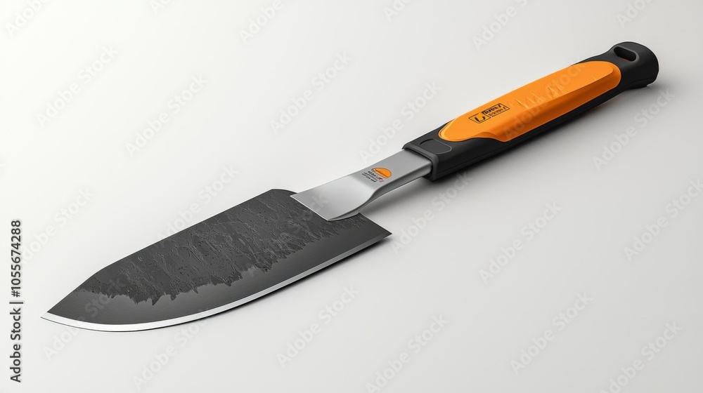 A close-up studio shot of a contemporary hunting knife on a clean white background. A close-up studio shot of a contemporary hunting knife on a clean white background.