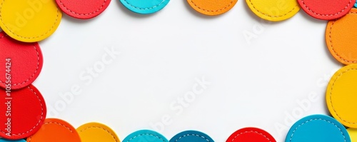 Colorful circular shapes arranged on a white background, creative design element. photo