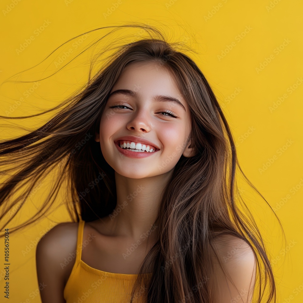 Fototapeta premium A girl with long hair, beautifully, ultra realistic portrait