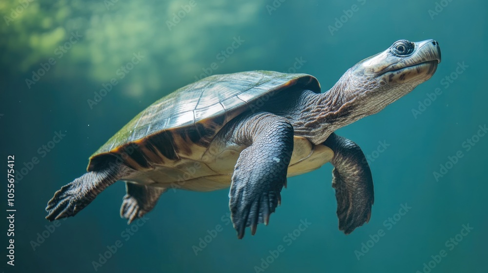 Obraz premium Side necked turtle swimming in water