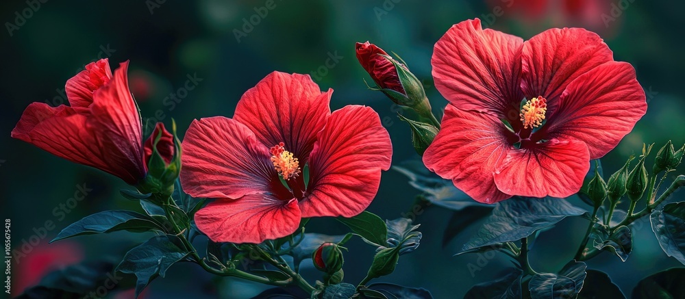 Red Color Rose Petal Hibiscus Flower And Flower Buds Red Color Rose Petal Hibiscus Flower And Flower Buds