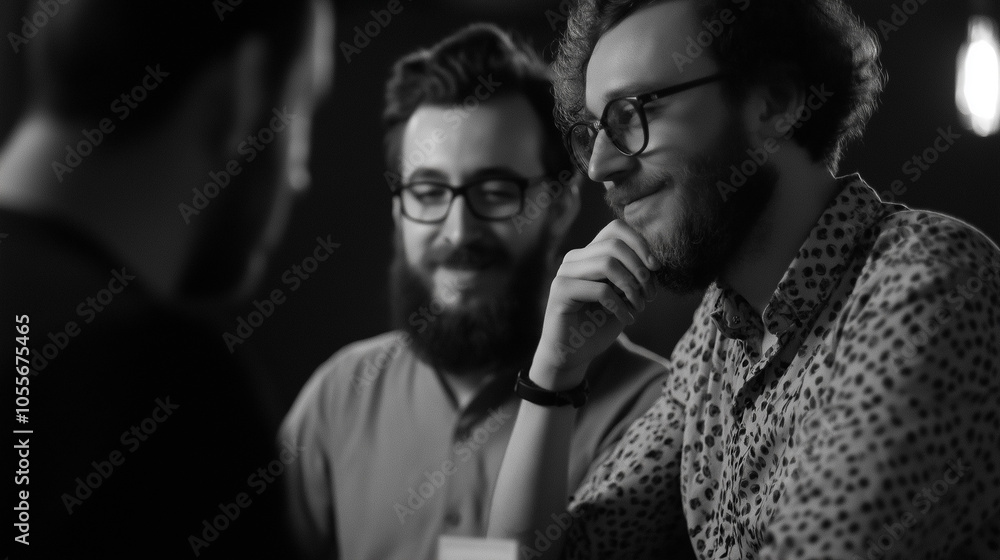Friends enjoying a lively discussion in a cozy café during the evening, sharing laughter and ideas while sipping drinks Friends enjoying a lively discussion in a cozy café during the evening, sharing laughter and ideas while sipping drinks