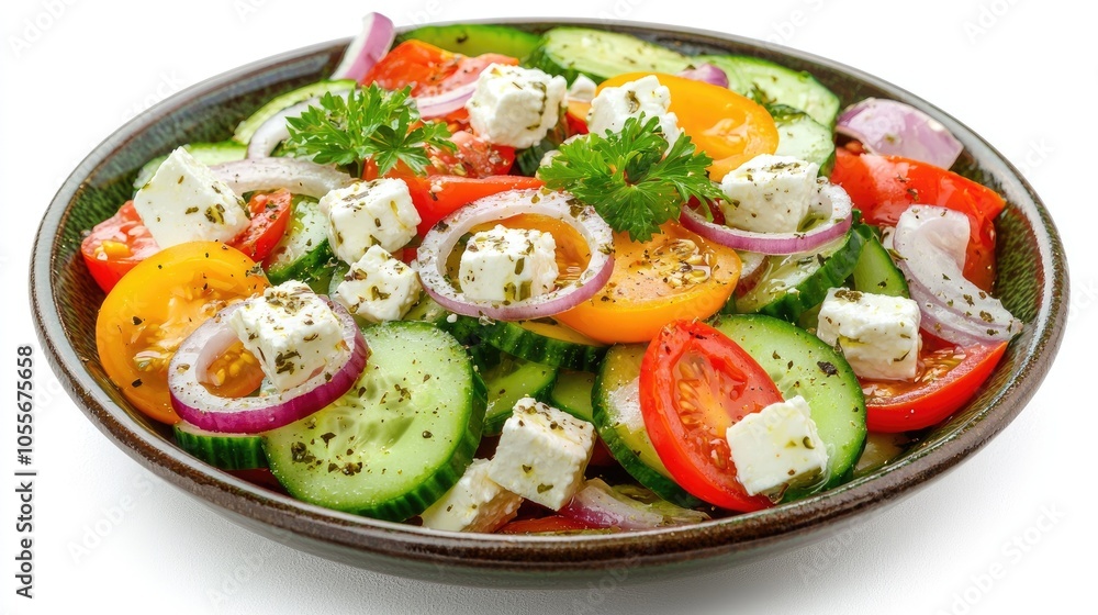 Salad With Fresh Cucumber Tomato Bell Pepper Feta And Onion Salad With Fresh Cucumber Tomato Bell Pepper Feta And Onion