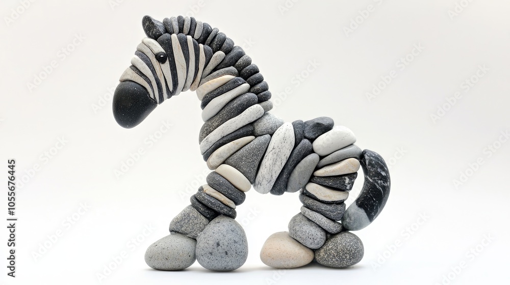 Zebra created from sea stones and pebbles on a white background Children s craft project DIY Zebra created from sea stones and pebbles on a white background Children s craft project DIY