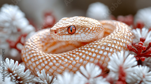 White snake in Christmas tree branches photo