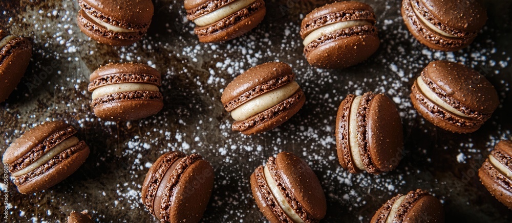German Hazelnut Macarons On A Baking Sheet German Hazelnut Macarons On A Baking Sheet