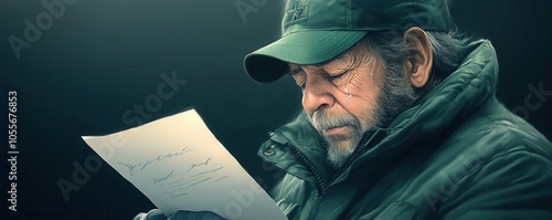 Senior Man Crying While Reading a Letter.